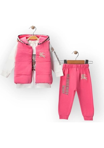 Burberi Desen Yelekli Üçlü Takım Unisex 6-36 Ay