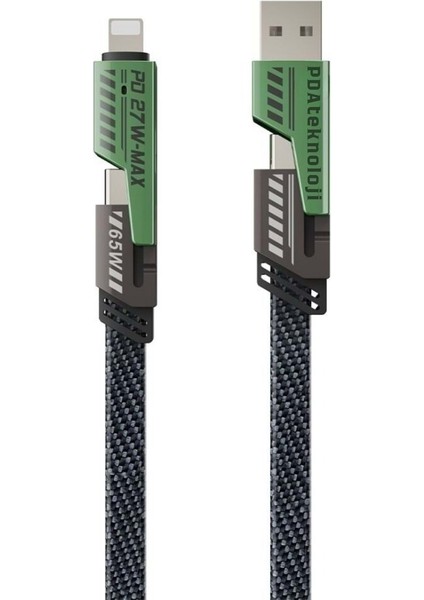 2 In 2 4'lü 65W USB Type-C ve Lightning Örgülü Şarj ve Data Kablosu - 1.5m Siyah AZ-B10TH