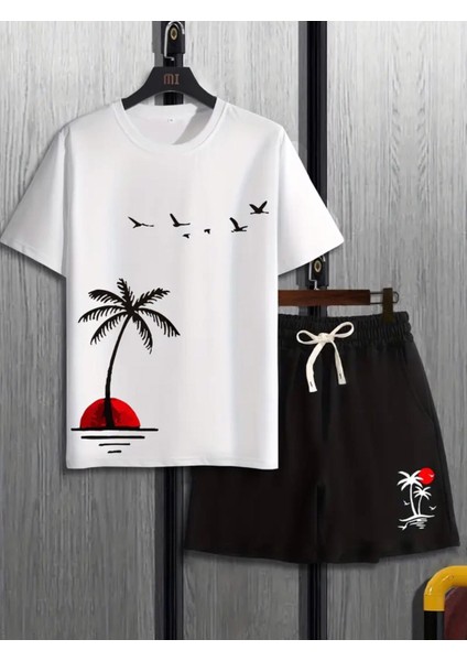 Punıx Kıds Özel Üretim Palmiye Baskılı Yeni Stil Erkek Çocuk T-Shırt Şort Takım
