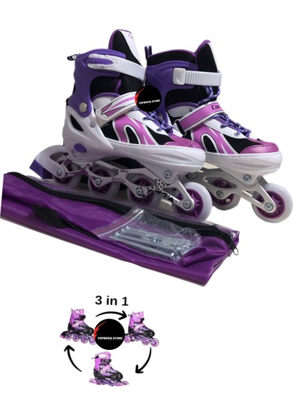 Işıklı Çocuk Pateni Silikon Ayarlanabilir Teker Metal Gövde Numaralı Çantalı 3 In 1 fiyatları