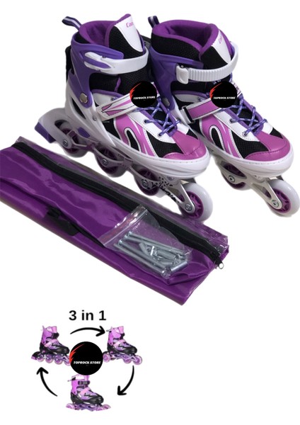 Işıklı Çocuk Pateni Silikon Ayarlanabilir Teker Metal Gövde Numaralı Çantalı 3 In 1 modelleri