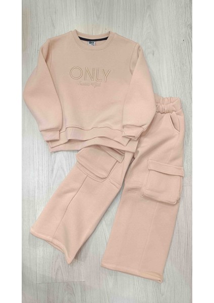 Kız Çocuk Üç Iplik Şardonlu Bej Rengi Kışlık Takım