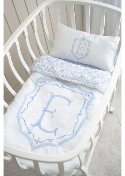 Harf Serisi E Harfi Anne Yanı Nevresim Seti (60 x 100) - Noble Serie Mavi