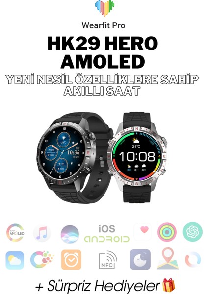 Wearfitpro HK29 Hero Amoled Gpt Nfc Sesli Asistan Gps Sağlık Spor Özeliikli Akıllı Saat