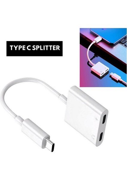 Type C To Kulaklık Hızlı Şarj Giriş Çevirici Çoklayıcı Çoğaltıcı Splitter Adaptör