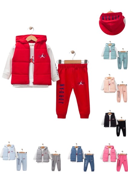 Baby Marka Jrdon Desen Yelekli Üçlü Takım Unisex 6-36 Ay