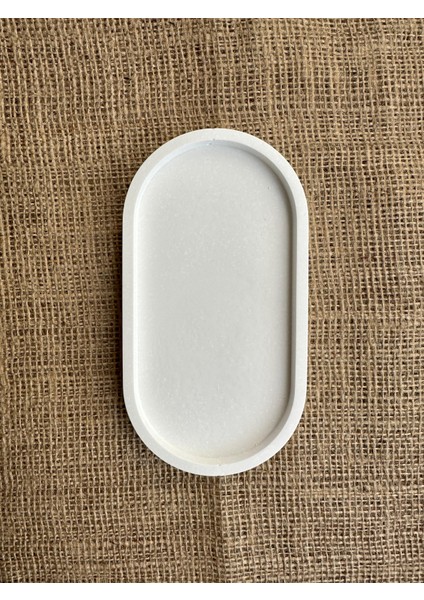 Dekoratif Beton Oval Sunumluk Tepsi, Takı Tabağı, Mumluk, Tütsülük