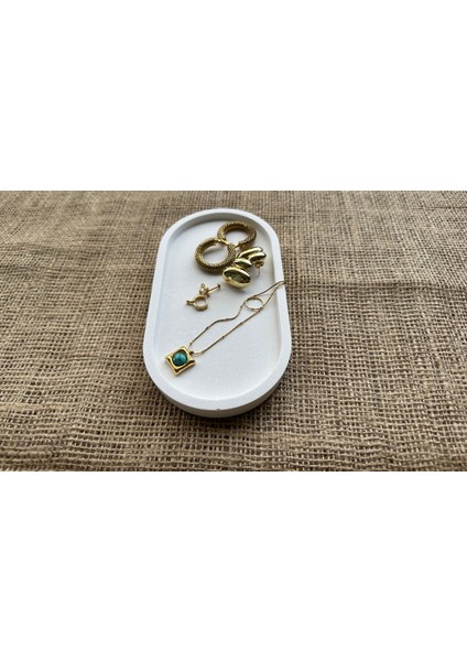Dekoratif Beton Oval Sunumluk Tepsi, Takı Tabağı, Mumluk, Tütsülük