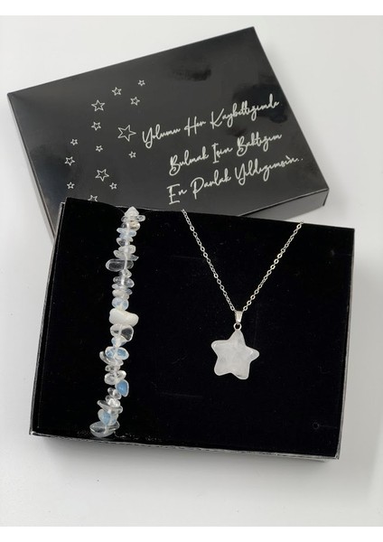 Sevgiliye Hediye Doğal Taş Kolye Bileklik Yüzük Seti 14 Şubat Sevgililer Günü Hediyesi