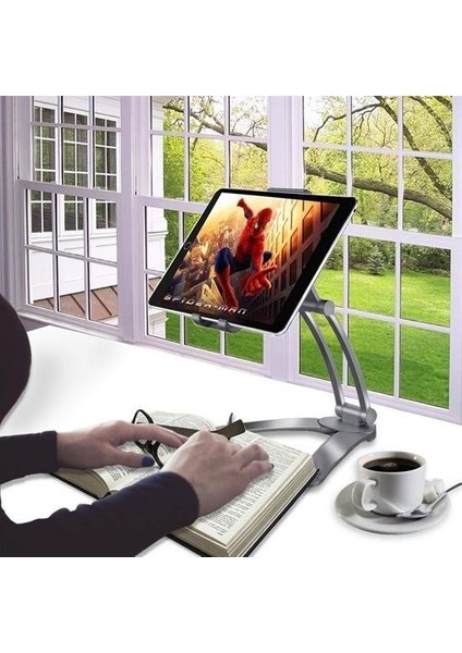 ® 360 Derece Dönebilen Mutfak Masaüstü Telefon Tablet Tutucu Ayarlanabilir Esnek Ayaklı Metal