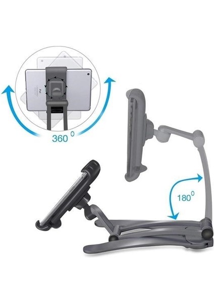 ® 360 Derece Dönebilen Mutfak Masaüstü Telefon Tablet Tutucu Ayarlanabilir Esnek Ayaklı Metal