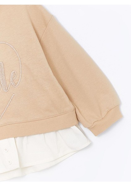 Bej Bisiklet Yaka Uzun Kollu Baskılı Kız Bebek Sweatshirt