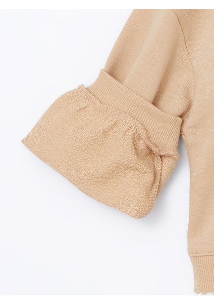 Bej Bisiklet Yaka Uzun Kollu Baskılı Kız Bebek Sweatshirt