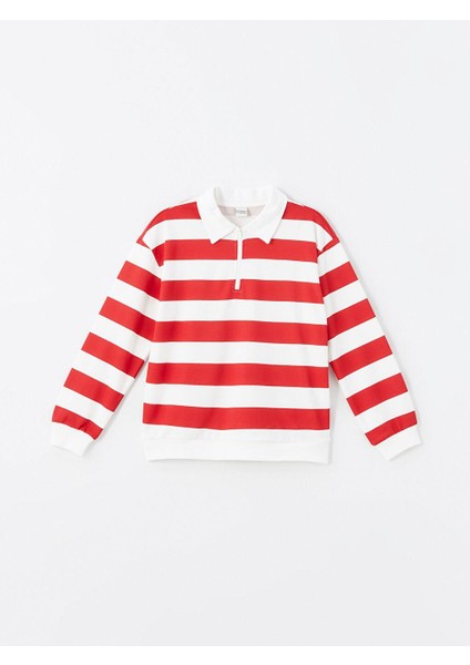 Kırmızı Polo Yaka Kız Çocuk Kalın Sweatshirt