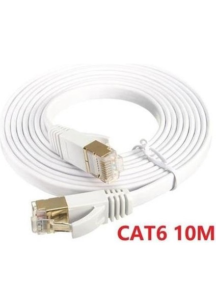 Cat6 Ethernet RJ45 Modem Internet Kablosu Slim Flat Kırılmaz Kablo 10 Metre
