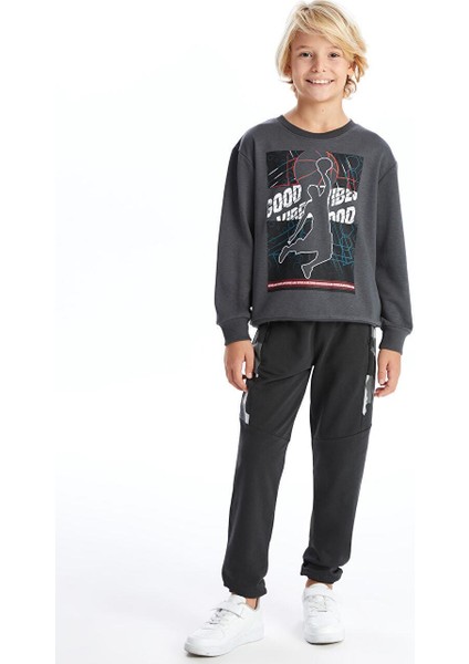 Antrasit Bisiklet Yaka Erkek Çocuk Sweatshirt
