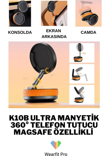 Wearfitpro K10B Ev Araba Her Alana Uyumlu 360 Derece Dönebilen Çok Açılı Magsafeli Vantuz Telefon Tutucu modelleri