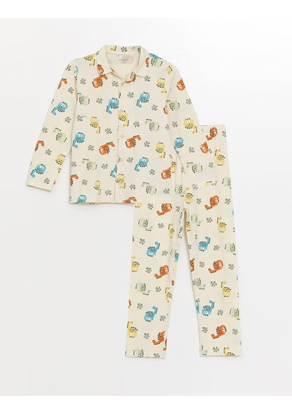Polo Yaka Uzun Kollu Baskılı Erkek Bebek Pijama Takımı