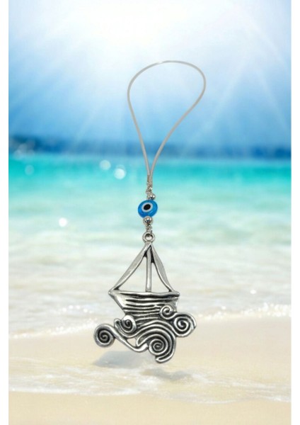 Metal Yelkenli Araba Dikiz Ayna Süsü, El Yapımı Cam Turkuaz Nazar Boncuğu Yeni Araba Hediyesi fiyatları