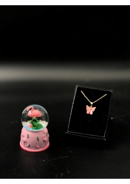 Kelebek Kolye ve Kar Küresi Flamingo Doğum Günü Hediyesi Sevgiliye Hediye Sevgililer Günü Hediyesi