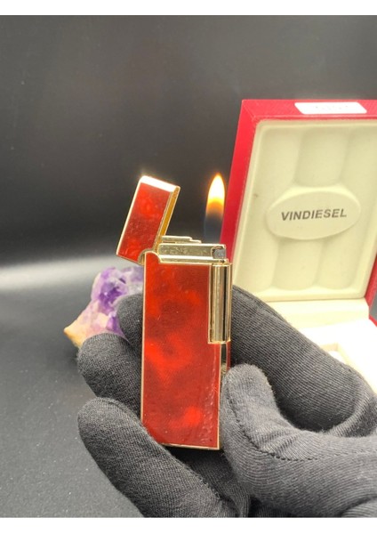 Vındıesel Kutulu Slim Çarklı Bordo Renk Hediyelik Çakmak