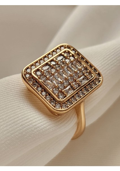 Baget Yüzük Zirkon Taş Rose Gold Çelik Yüzük