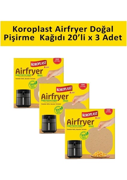 Airfryer Doğal Pisirme Kağıdı 20'li 23 x 23 cm x 3 Paket