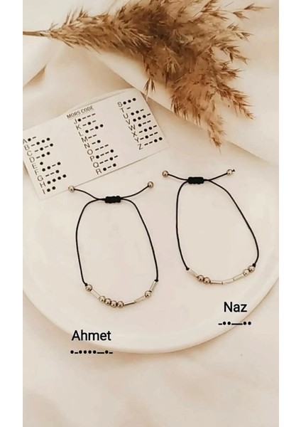 Unisex Siyah 2 Li Mors Alfabesi Çift Bilekliği (Çift)