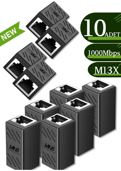 M13X Kablo BIRLEŞTIRICI/10 ADET-CAT5-CAT6-CAT7-CAT8-UYUMLU/LAN Kablosu Birleştirici Ara Aparatı
