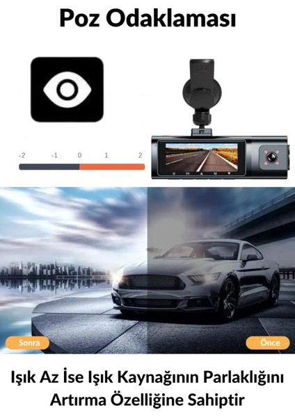 K17 Ultra Hd 4K Wifi ve App Kontrollü Gps Türkçe 7/24 Kayıt Çift Araç Içi Kamera modelleri