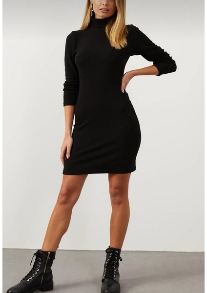 Kadın Siyah Kaşkorse Uzun Kol Elbise fiyatları