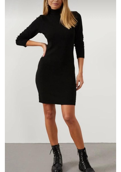 Kadın Siyah Kaşkorse Uzun Kol Elbise fırsatları