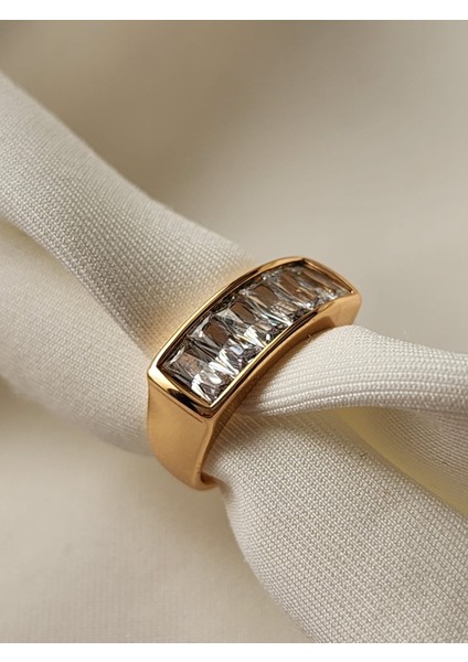 Taşlı Yüzük Zirkon Taşlı Çelik Yüzük Rosegold modelleri