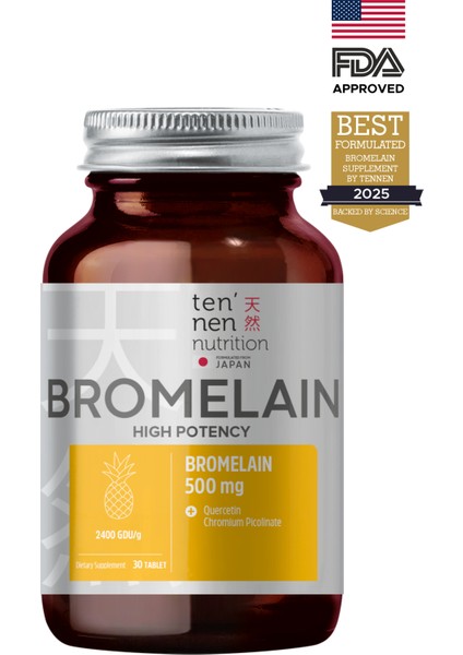 Bromelain 1000 mg - 8 Kata Kadar Daha Etkili Enzim Aktivitesi 2400 GDU/gr - Quercetin ve Krom Pikolinat ile Gelişmiş Formülasyon