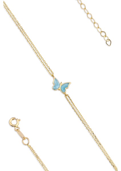 14 Ayar Altın Mavi Mineli Kelebek Bileklik fiyatları