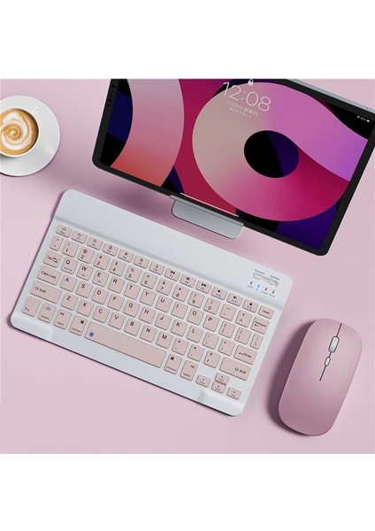 N-Tech NT-1071A Tablet Uyumlu Mini Slim Şarjlı Bluetooth Klavye ve Mouse Seti | Pembe |