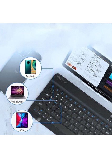 Samsung Galaxy Tab A8 SM-X205C Tablet Uyumlu Mini Slim Şarjlı Bluetooth Klavye ve Mouse Seti | Pembe |