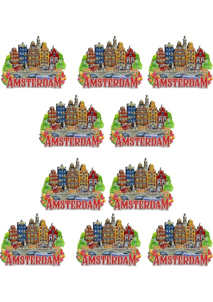 Buzdolabı Magneti - 10 Adet Amsterdam