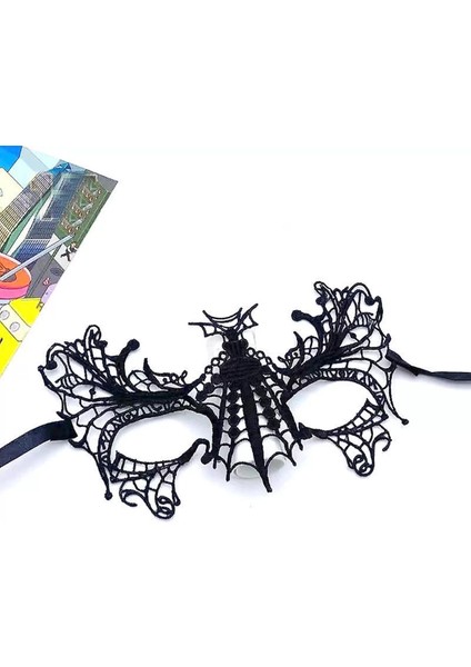 Siyah Renk Dantelli Parti Balo Maskesi No 15