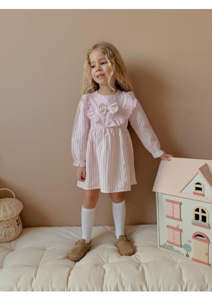 Pembe Çizgili Müslin Kumaş Elbise modelleri