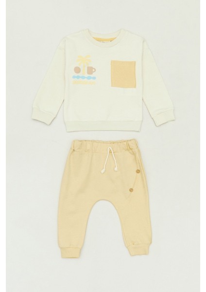Pamuklu Palmiye Baskılı Cepli Unisex Çocuk Takım