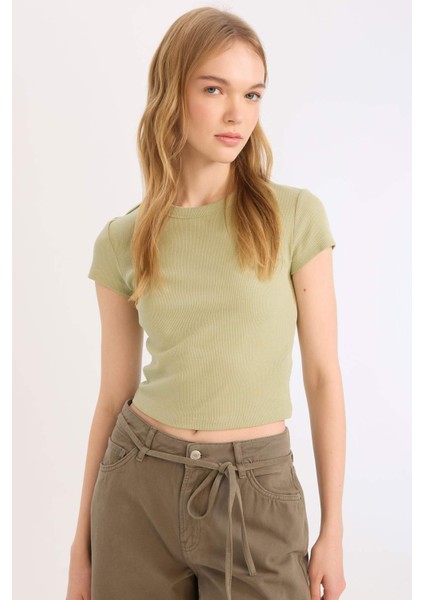 Coool Fitted Fitilli Kaşkorse Basic Düz Kısa Kollu Tişört E0287AX25SM