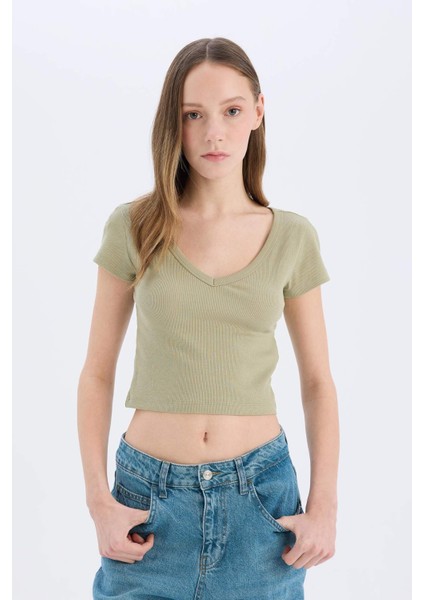 Fitted Fitilli Kaşkorse Basic Düz Kısa Kollu Tişört E0290AX25SM modelleri