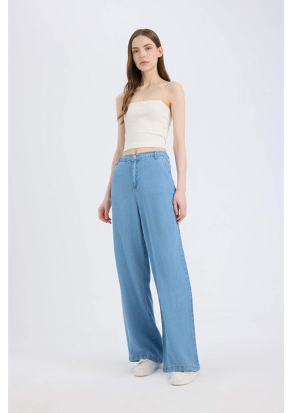 Pull On Wide Leg Yüksek Bel Uzun Tensel Yıkamalı Pantolon D8238AX25SM