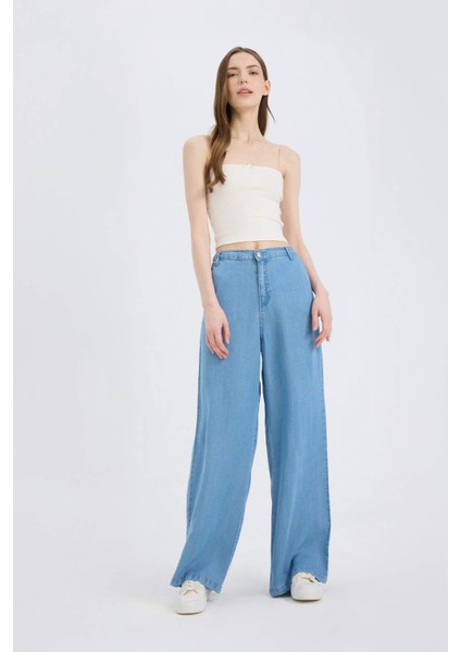 Pull On Wide Leg Yüksek Bel Uzun Tensel Yıkamalı Pantolon D8238AX25SM