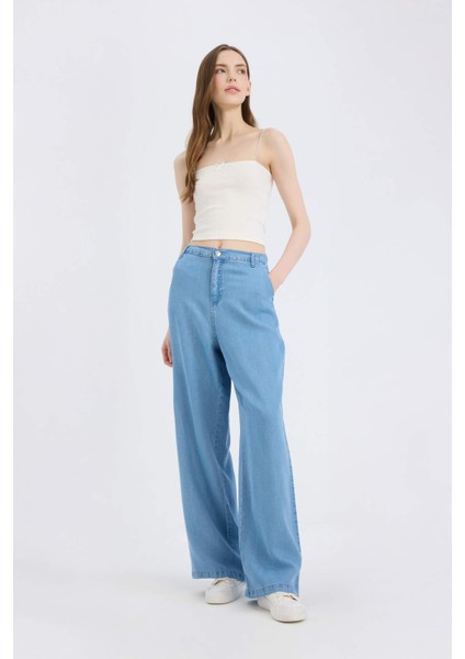 Pull On Wide Leg Yüksek Bel Uzun Tensel Yıkamalı Pantolon D8238AX25SM