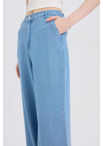 Pull On Wide Leg Yüksek Bel Uzun Tensel Yıkamalı Pantolon D8238AX25SM