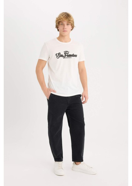 %100 Pamuk Slim Fit Dar Kesim Bisiklet Yaka Baskılı Kısa Kollu Tişört D5572AX25SP fiyatları