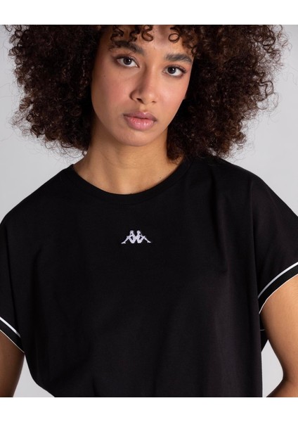 Logo Tape Enna Kadın Siyah Regular Fit Tişört