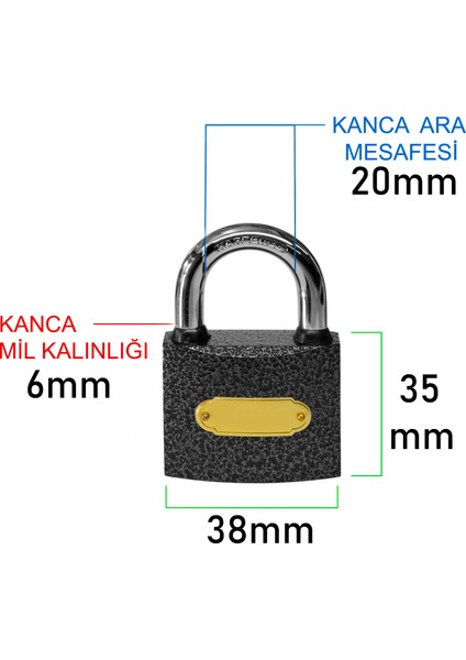 38 mm Asma Kilit Yağmur Contalı Ekstra Güvenli Çift Damak Kilitleme Özelliği Kapı Kilidi